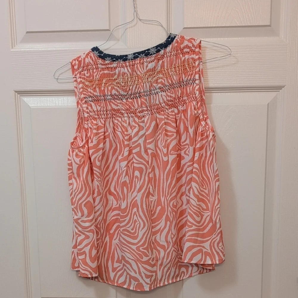 THML Orange and White Smocked Sleeveless Blouse - Picture 4 of 4